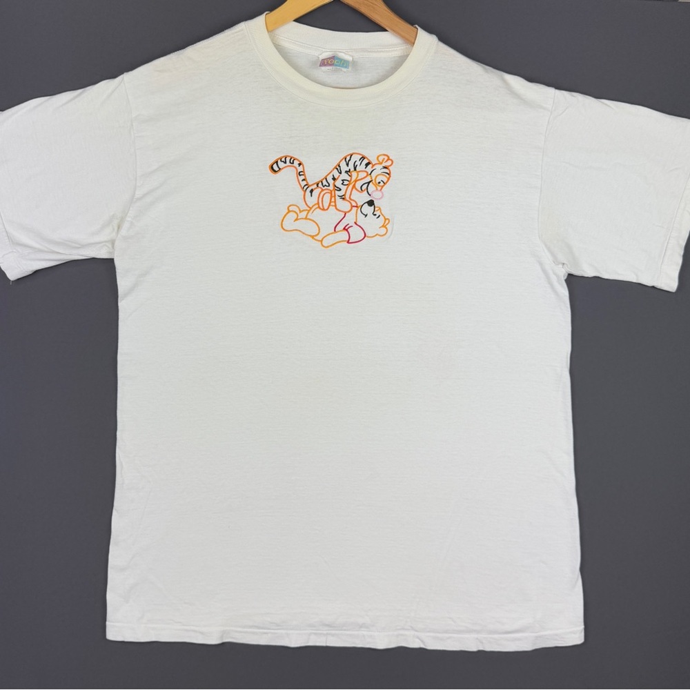 Vintage 90s Winnie The Pooh Tigger Disney Art Stitched White Shirt Large Rare